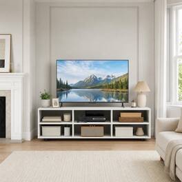 WELLFOR - Modern TV Stand for TVs up to 55 " with 6 Storage Compartments, Entertainment Center Media Console for Living Room - White