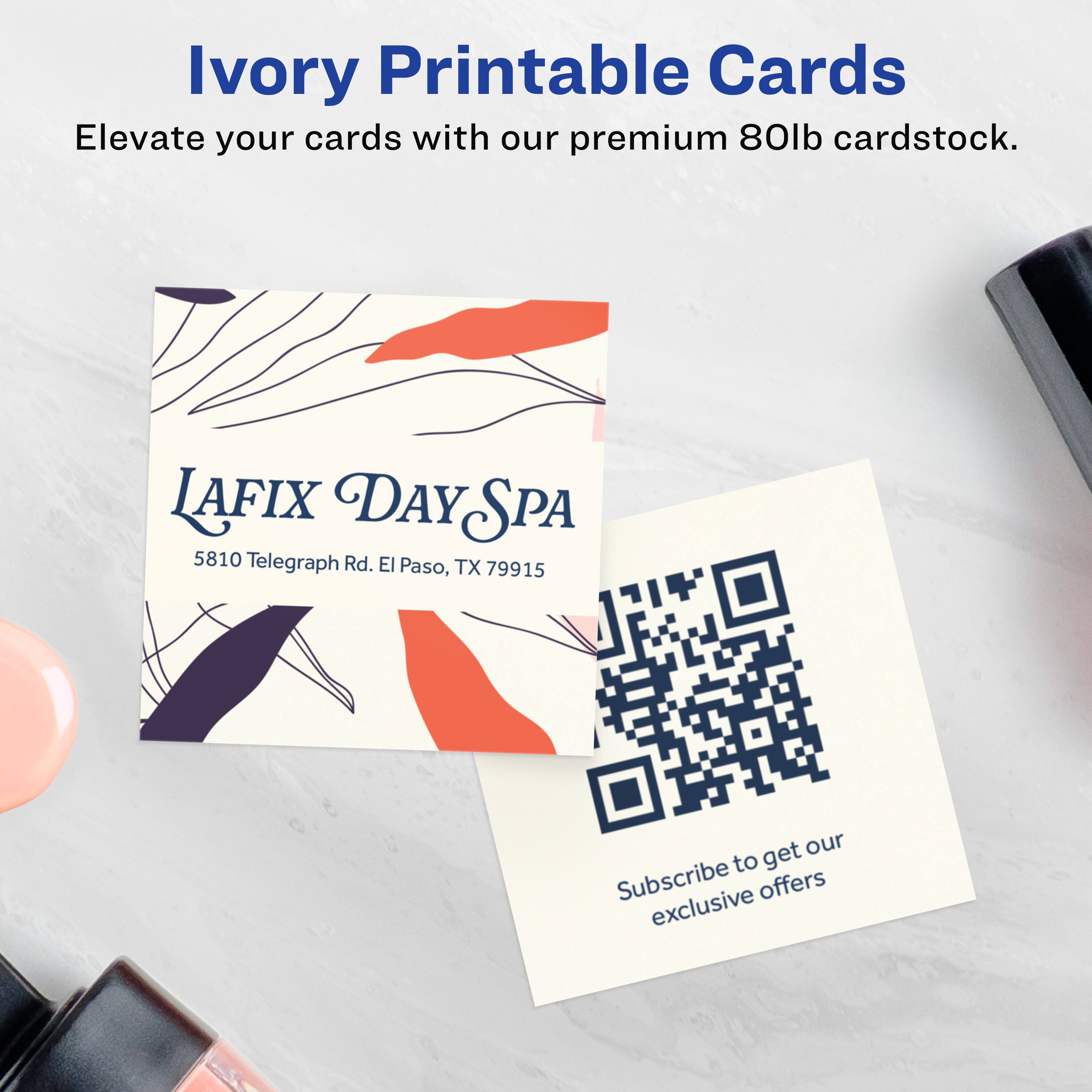 Ivory Printable Cards  
Elevate your cards with our premium 80lb cardstock.

LAFIX DAY SPA  
5810 Telegraph Rd. El Paso, TX 79915

Subscribe to get our exclusive offers