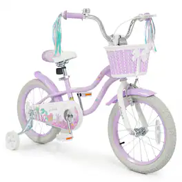 Gymax - 16'' Kids Bike w/Training Wheels Hand Coaster Brakes Adjustable Seat Handlebar - Purple