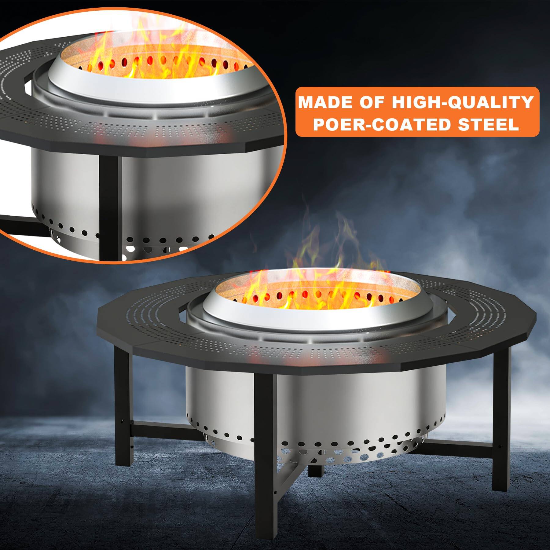 JETRANSPORT 40'' Fire Pit Surround Tabletop With Cover For Solo Stove ...