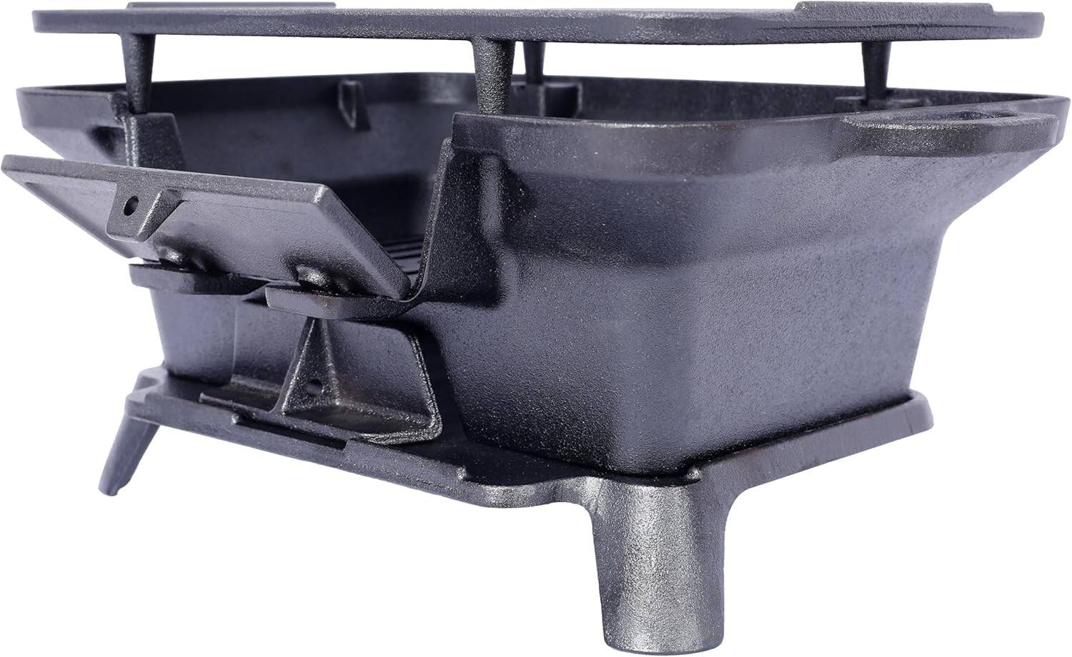 Alt View 3. MOOSOO - Cast Iron Charcoal Grill with Double-Sided Grate, Portable Outdoor BBQ Grill, Compact Tabletop Grill Stove - Black.