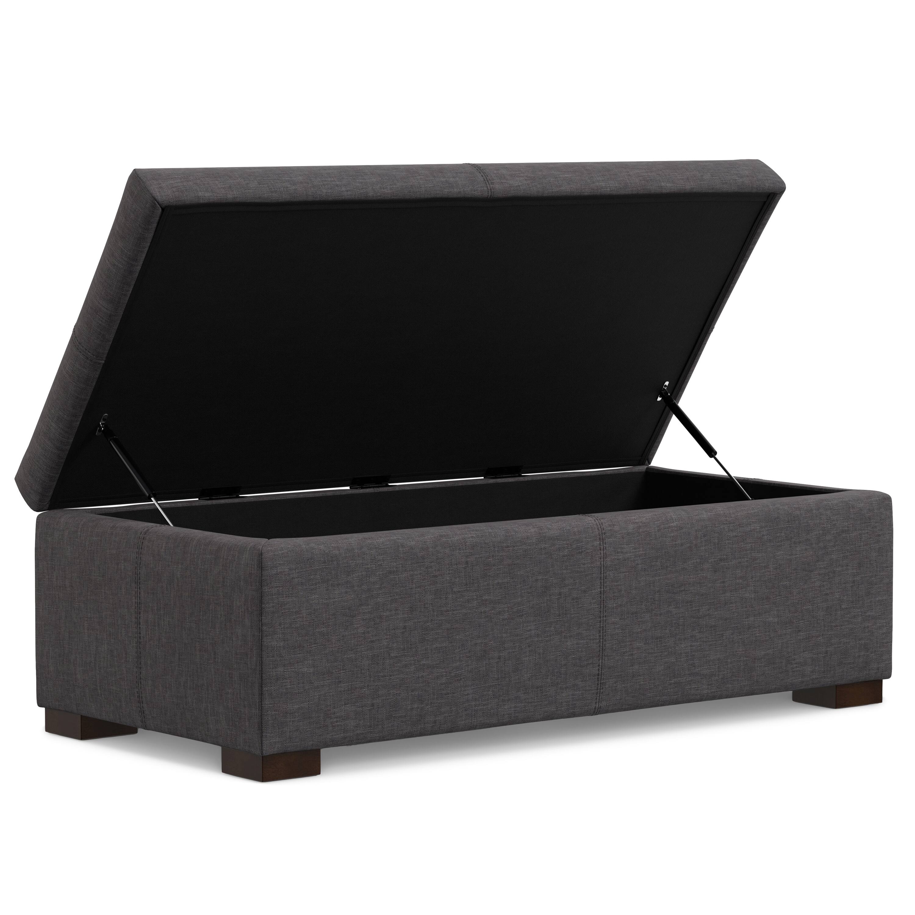 Back. Simpli Home - Gabbie 48 inch Wide Rectangular Storage Ottoman in Slate Grey Polyester Linen - Slate Grey.