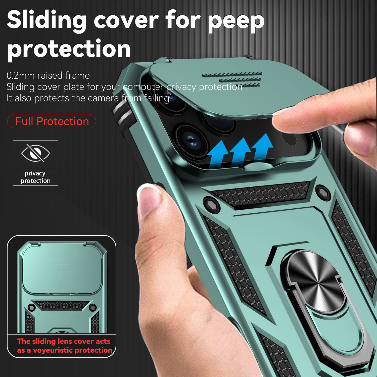 Sliding cover for peep protection

0.2mm raised frame
Sliding cover plate for your computer privacy protection
It also protects the camera from falling

Full Protection

privacy protection

The sliding lens cover acts as a voyeuristic protection