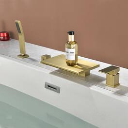 Boyel Living - 10.24 in.W Bathtub Hot and Cold Water Faucet with Waterfall Spout and Handheld Shower - Brushed Gold