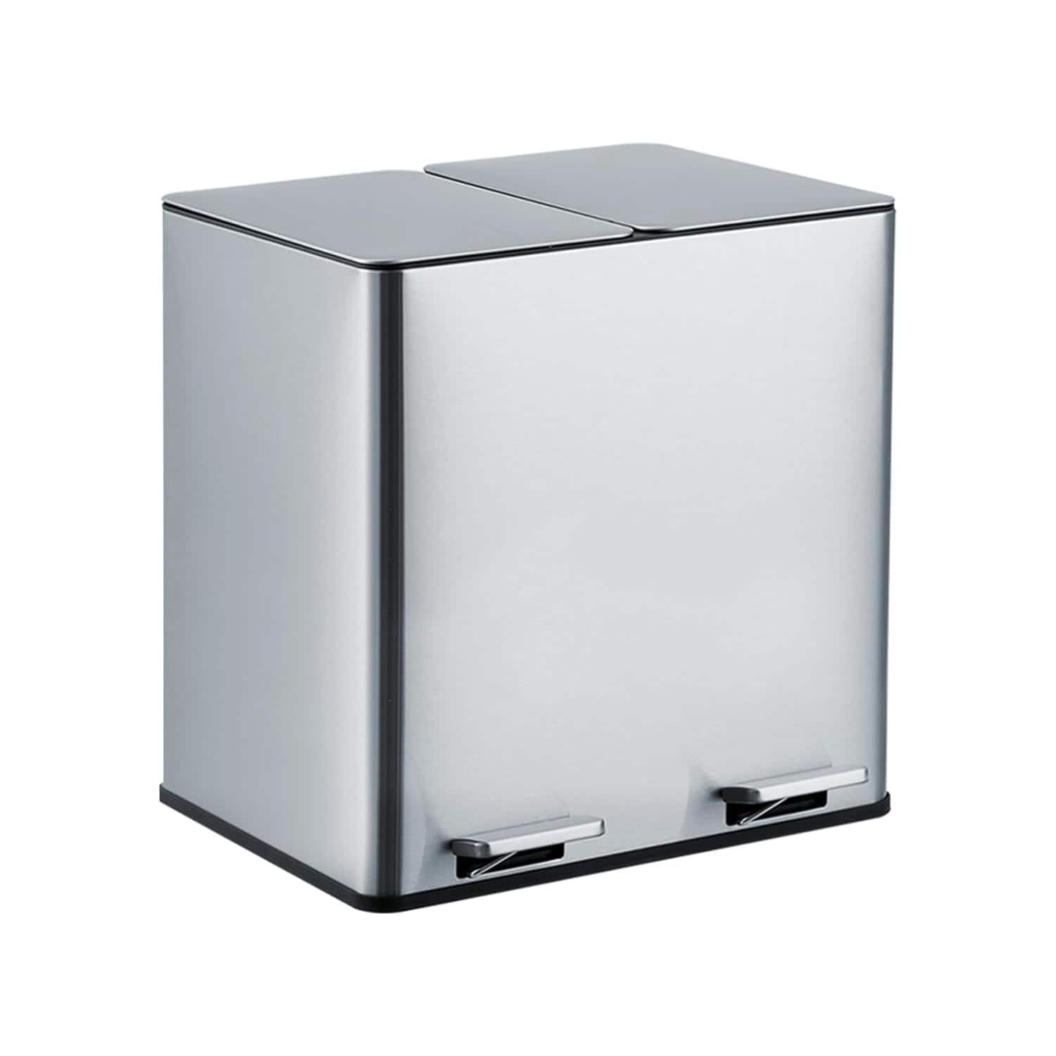 Homhougo - 8 Gallon Dual Trash Can, 2x4 Gallon with Soft Close Lid, Foot Pedal, Stainless Steel for Kitchen/Office - Silver