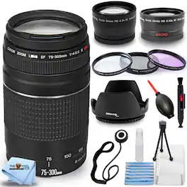 Canon - EF 75-300mm f/4-5.6 III Lens (Black) + Telephoto and Wide Angle Lenses