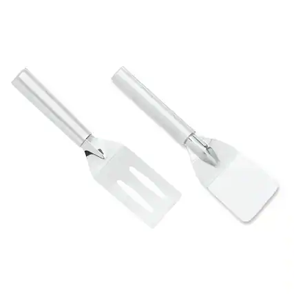Front. Rada - Cutlery 2-Inch Mini Server Solid Turner Spatula & 3.375-Inch Slotted Turner Spatula, Silver Handles - Silver.