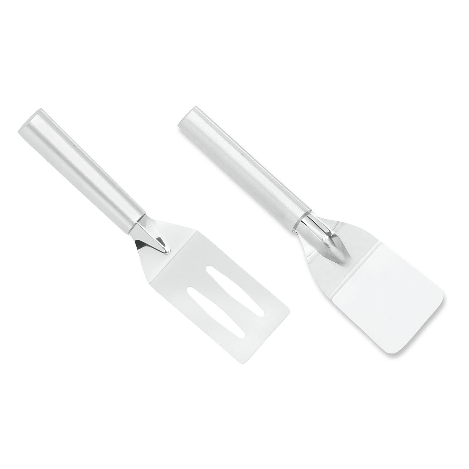 Front. Rada - Cutlery 2-Inch Mini Server Solid Turner Spatula & 3.375-Inch Slotted Turner Spatula, Silver Handles - Silver.