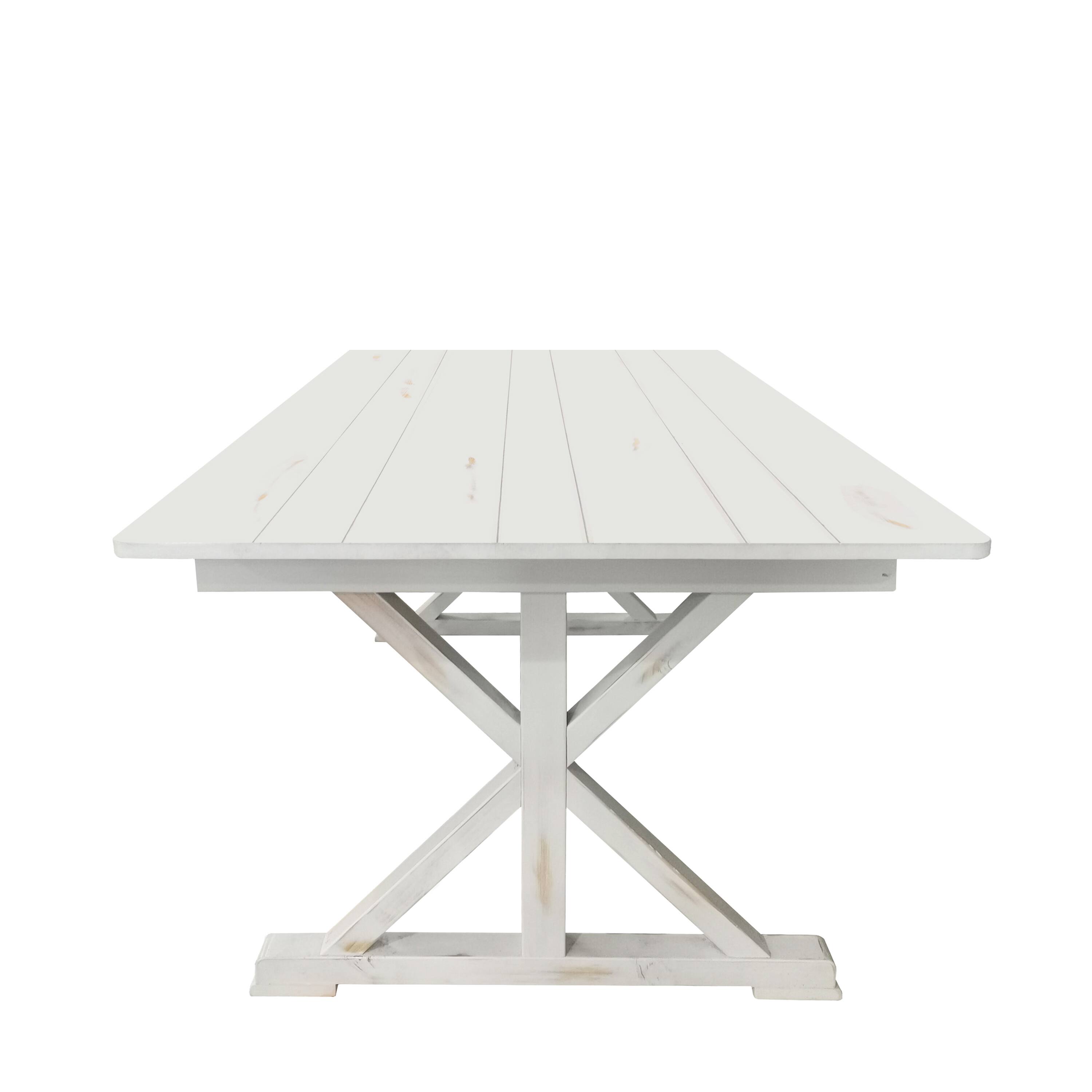 Left. Flash Furniture - HERCULES 7' x 40" Rectangular Antique Rustic White Solid Pine Folding Farm Table with X Legs - White.