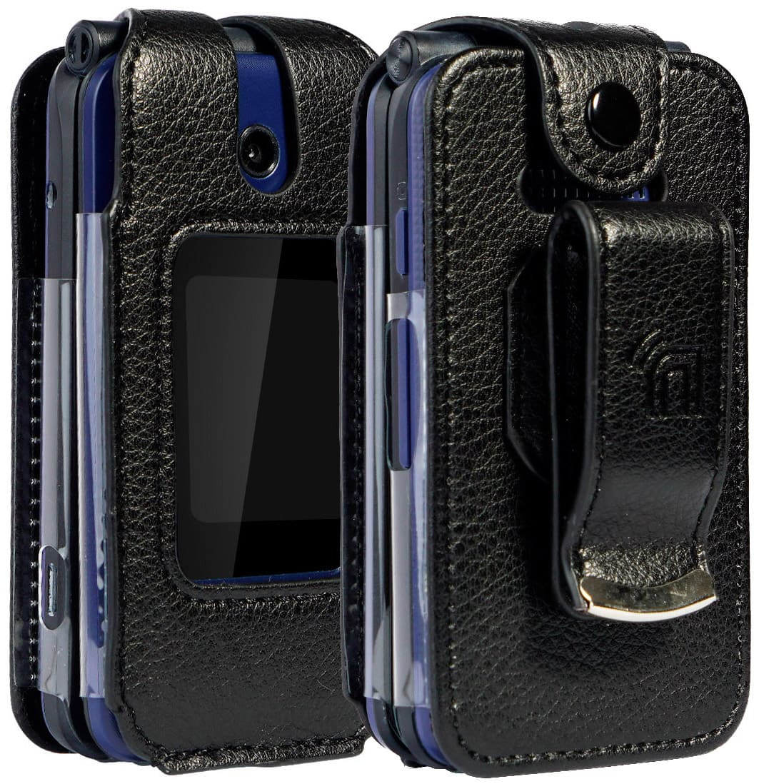 Nakedcellphone - Vegan Leather Case with Belt Clip for Cingular Flip IV, Cricket Debut - Black