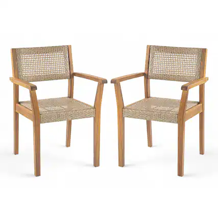 Front. Mondawe - Set of 2 Wicker Outdoor Dining Chair - Teak.
