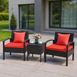 Kadyn - 3 Piece PE Rattan Wicker Sofa Set with Washable and Removable Cushion, Outdoor Rattan Chairs Wicker Conversation Set - Red