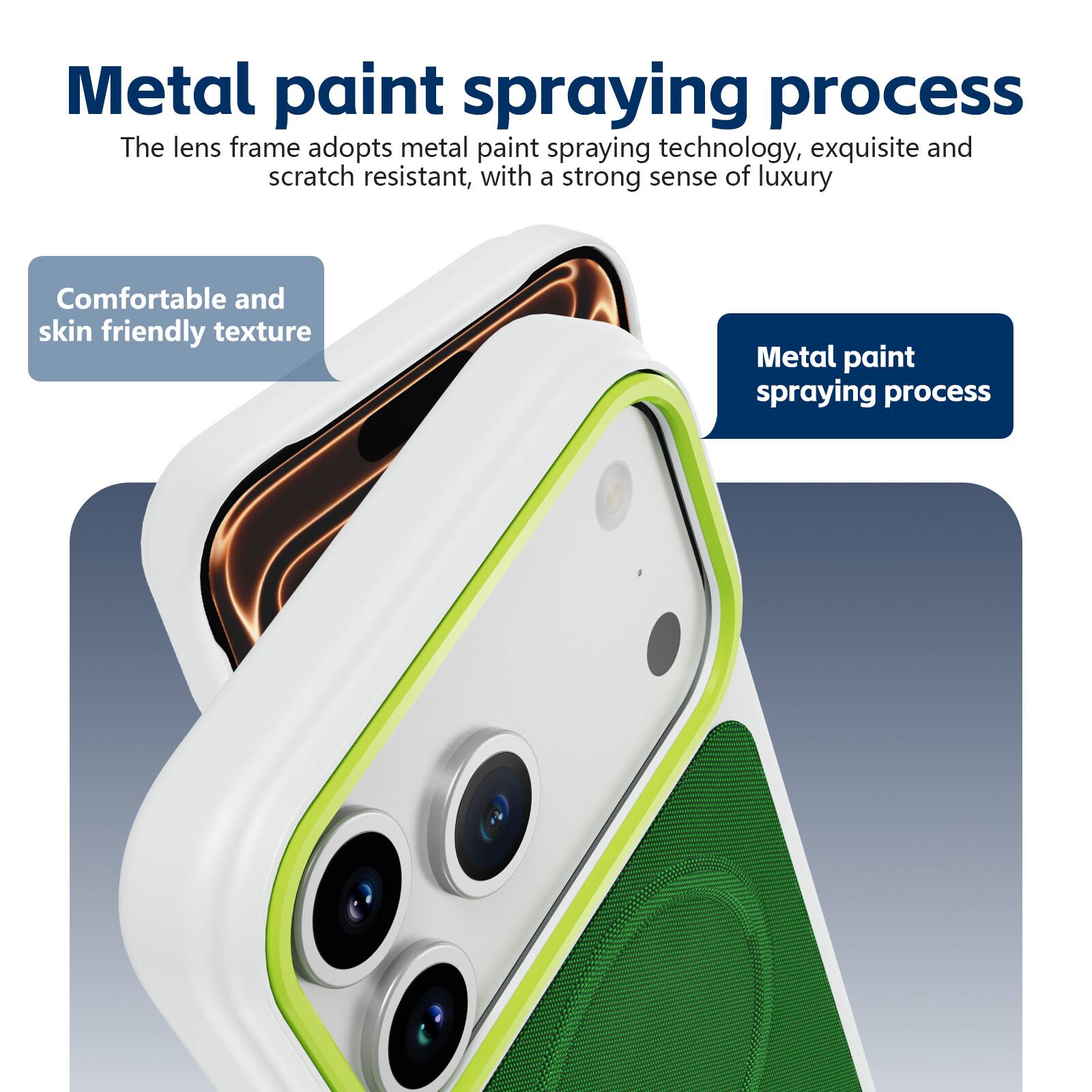 Metal paint spraying process

The lens frame adopts metal paint spraying technology, exquisite and scratch resistant, with a strong sense of luxury

Comfortable and skin friendly texture