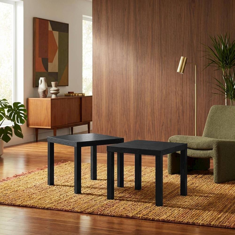 Left. FurniFact - FurniFact Side Table, Quality Build, Durable Wood Frame - Black - Black.