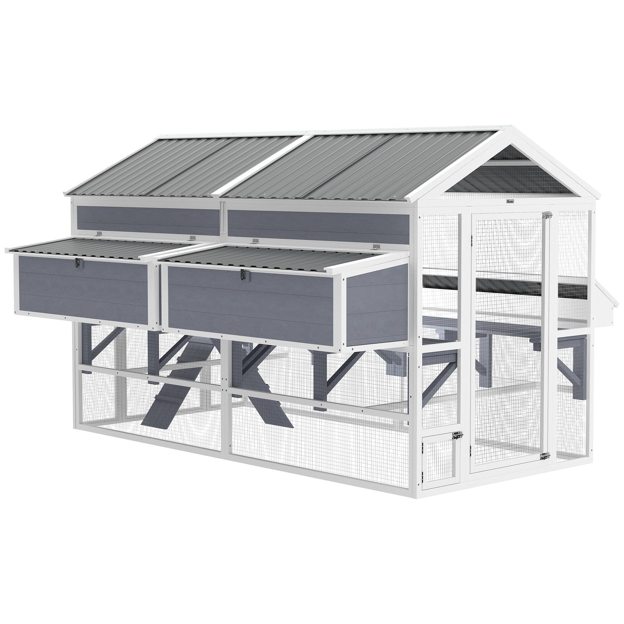 Front. Pawhut - Chicken Coop, Outdoor Hen House with 2 Feeders, 2 Nesting Boxes, 2 Roosting Bars, Ramps - Gray.