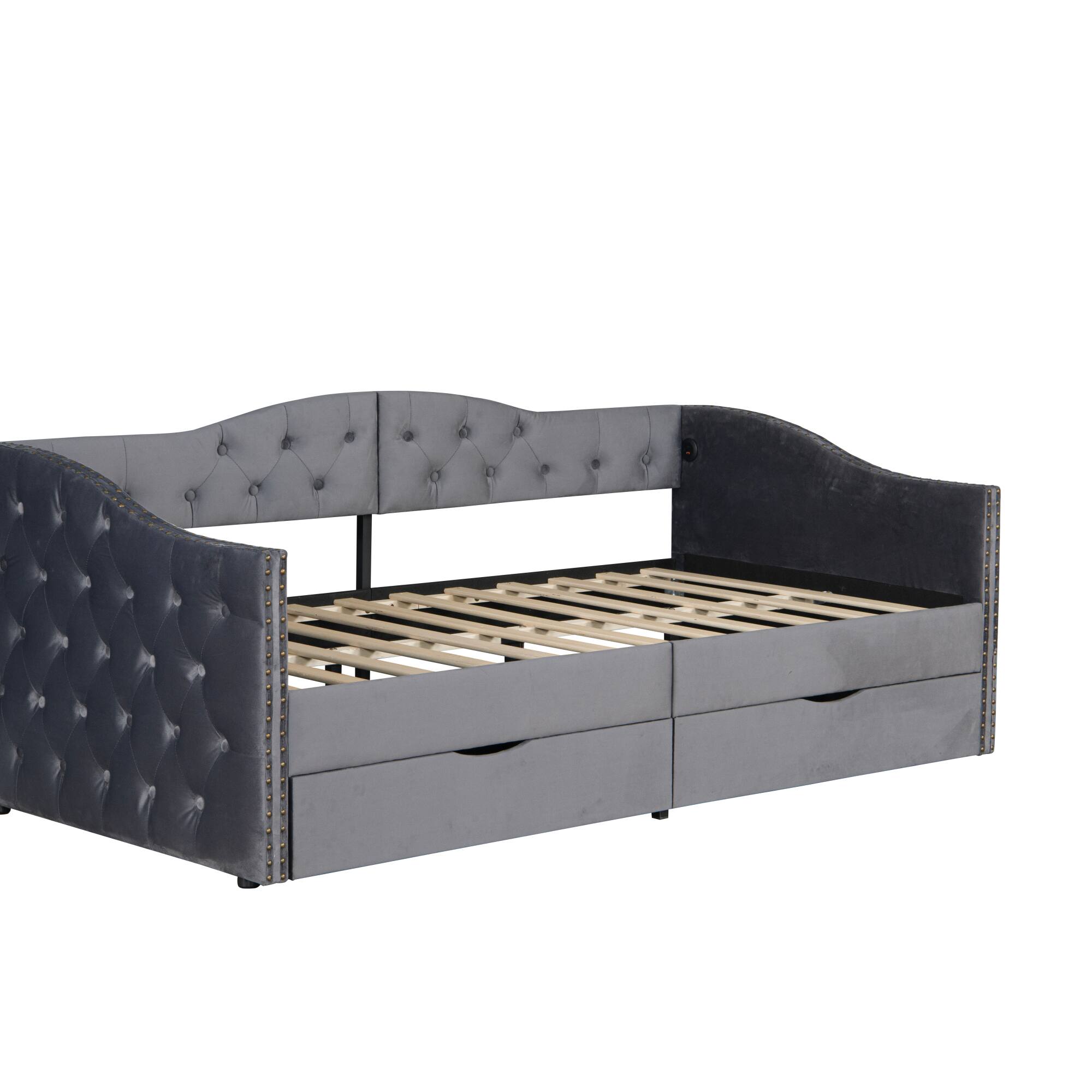 Alt View 5. GOODSILO - Upholstered Twin Daybed with Storage Drawers, No Box Spring Required, Mid-Century Design Sofa Bed for Living Rooms - Gray.