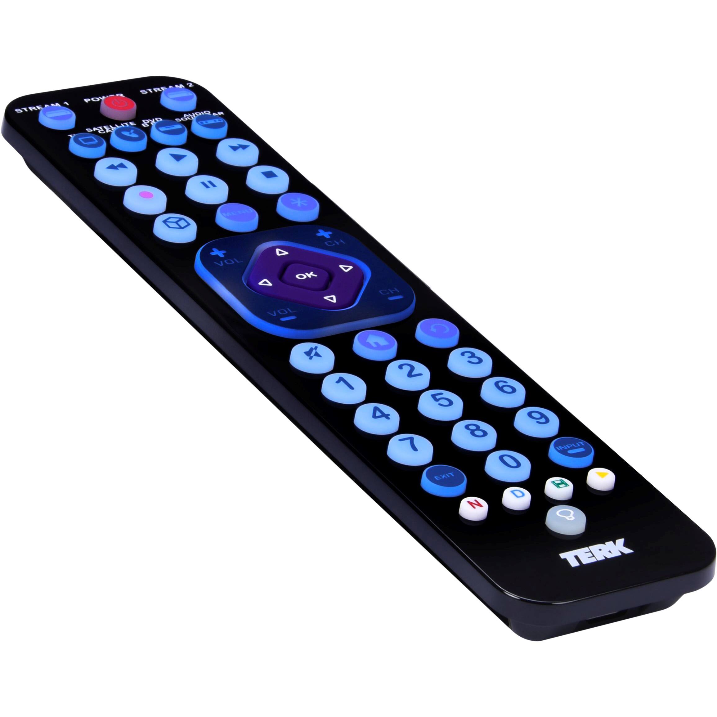 Alt View 11. TERK - Rechargeable 6-Device Backlit Universal Remote - Black.