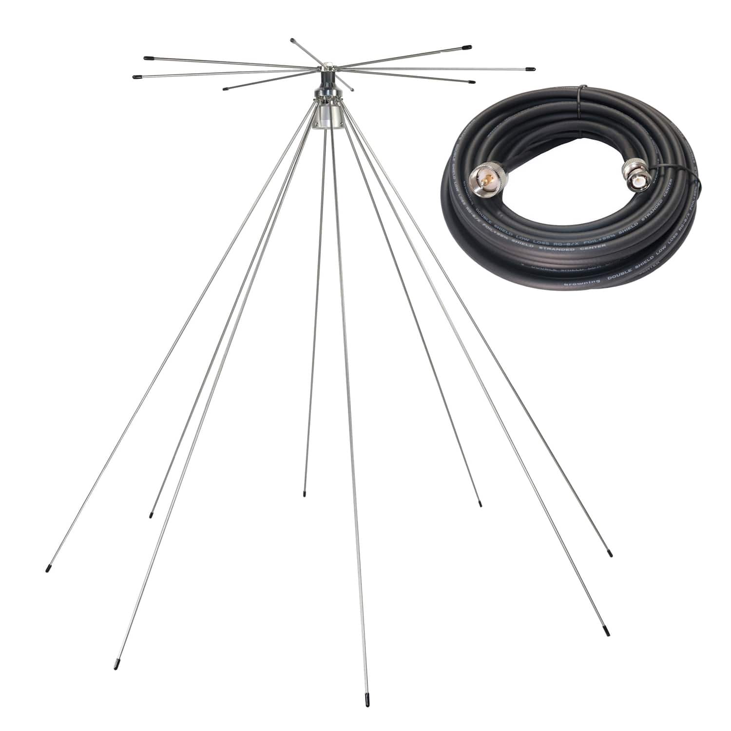 Tram - 1410-50 200-Watt Broad-Band Scanner 25 MHz to 1,300 MHz Super Discone Stainless Steel Base Antenna - Silver