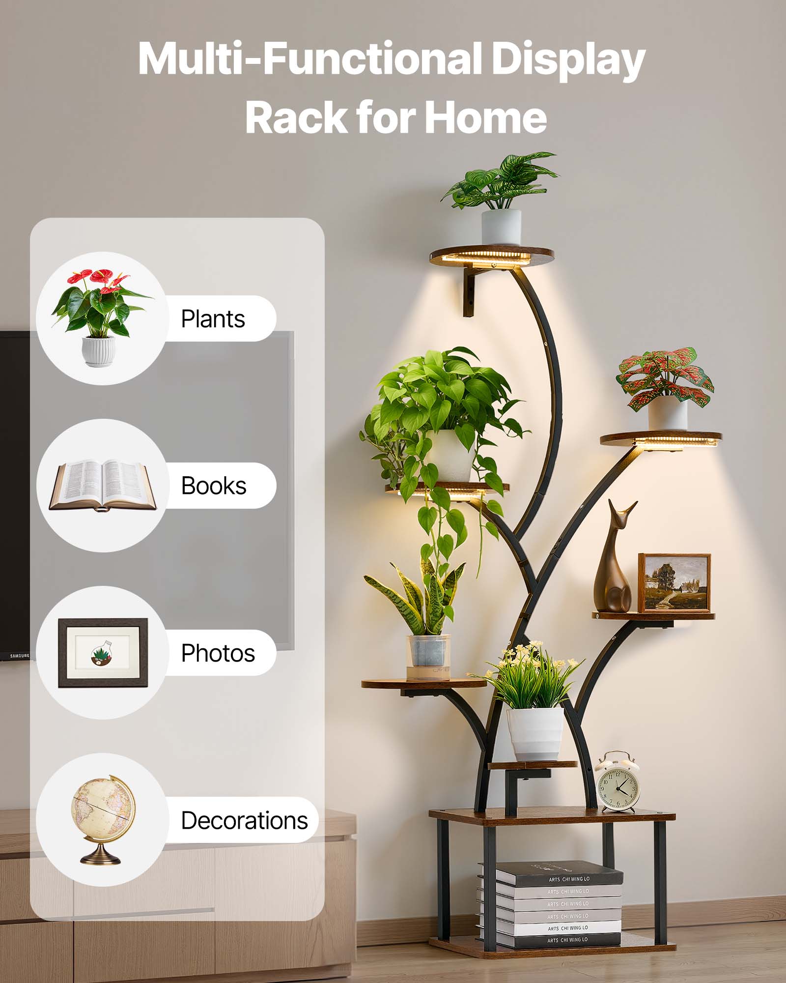 Multi-Functional Display Rack for Home  
Plants  
Books  
Photos  
Decorations