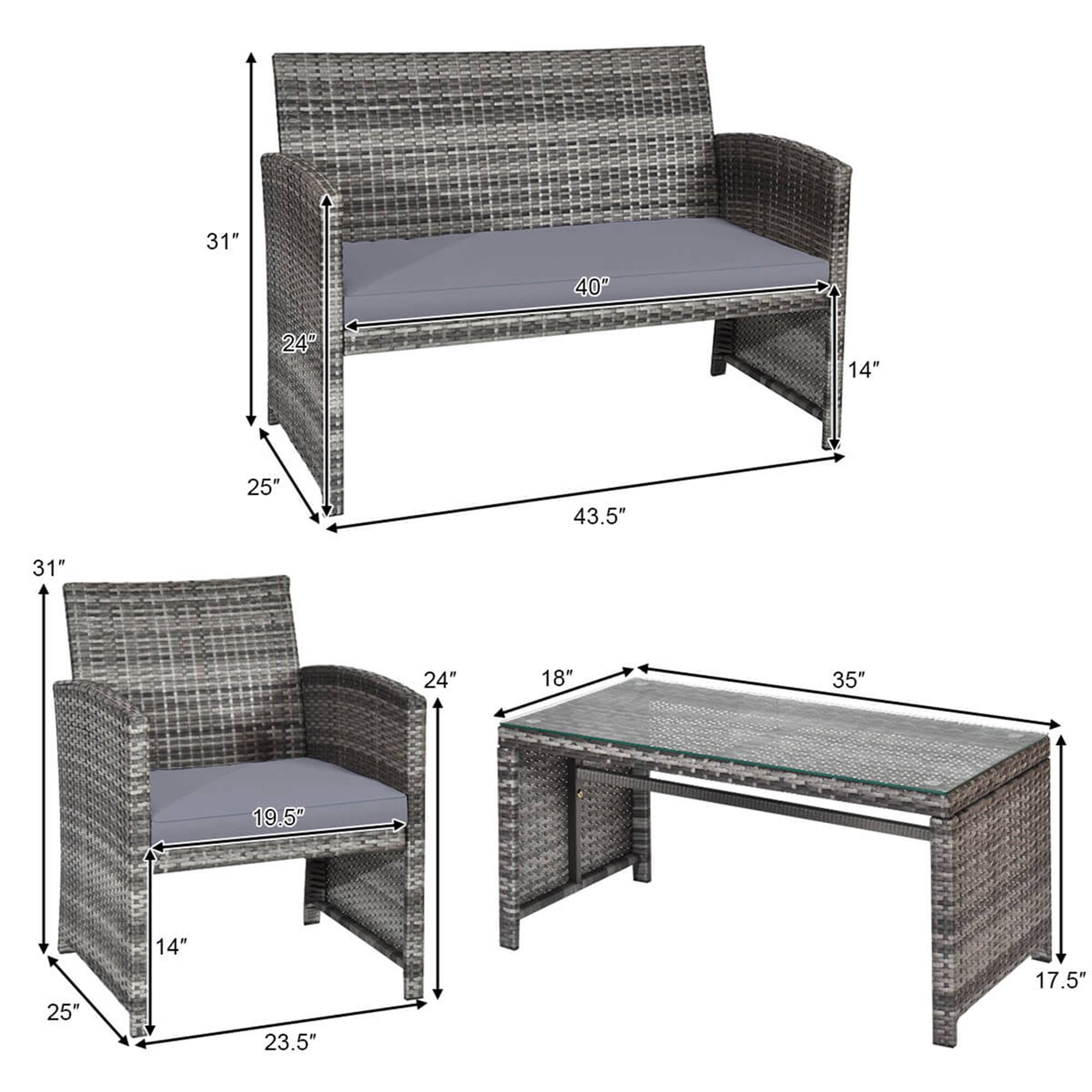 The text on the image indicates the dimensions of a bench and a table. The bench is 31 inches long, 40 inches wide, and 24 inches high. The table is 25 inches long, 43.5 inches wide, and 31 inches high. The table also has a glass top.