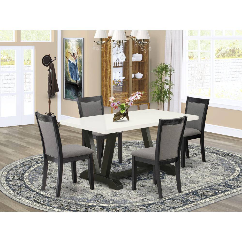 Alt View 3. East West Furniture - V626MZ650-5 5 Piece Dining Set - Linen White Table with 4 Dark Gotham Grey Linen Fabric dinning chairs - Wire Brushed - Multi-Color.