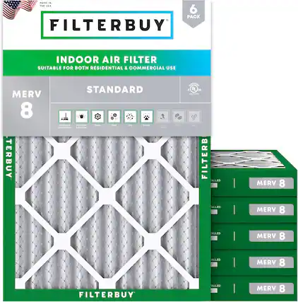 MADE IN THE USA
6 PACK FILTERBUY INDOOR AIR FILTER SUITABLE FOR BOTH RESIDENTIAL & COMMERCIAL USE
MERV 8
STANDARD
MERV 8
MERV 8
MERV 8
MERV 8