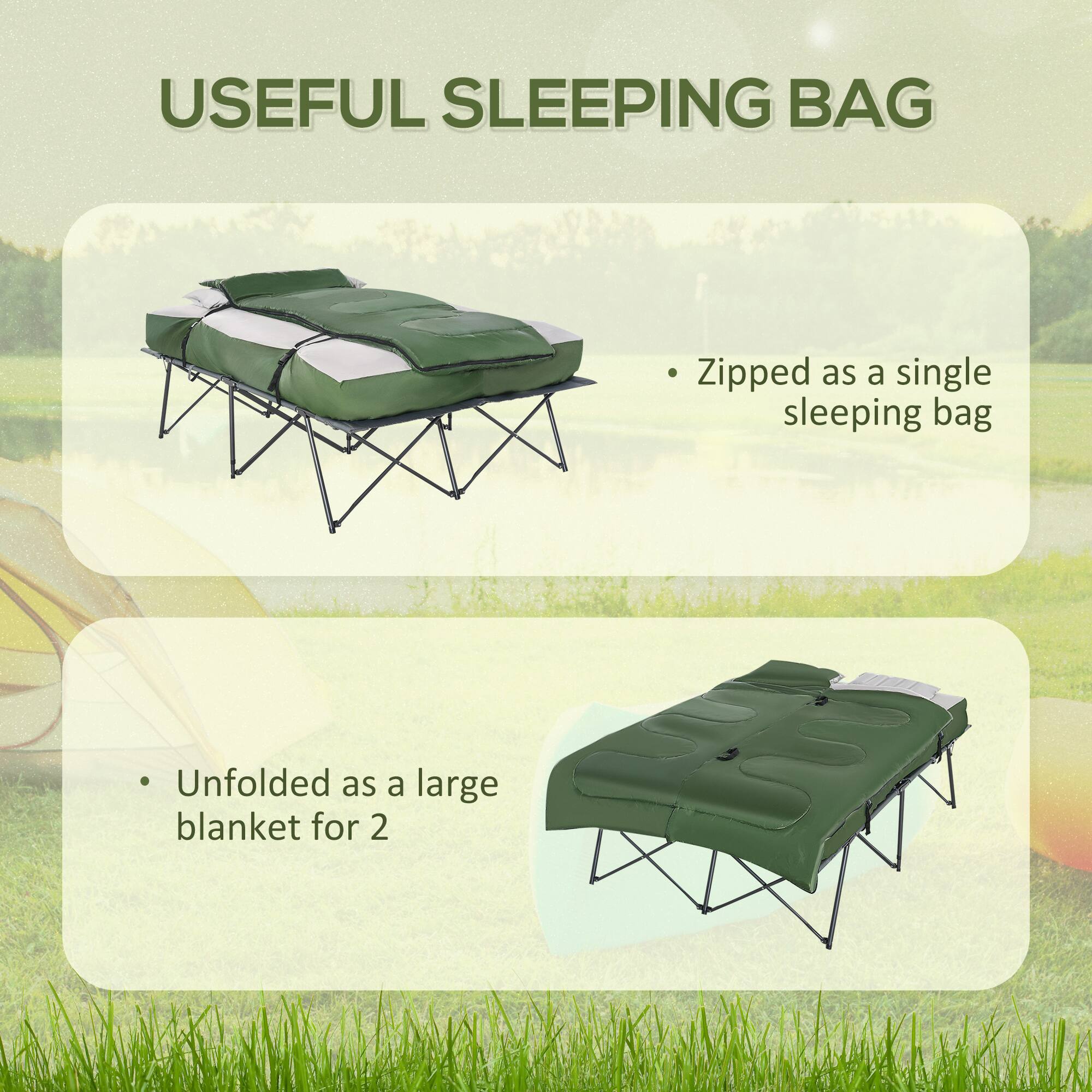 USEFUL SLEEPING BAG

- Zipped as a single sleeping bag
- Unfolded as a large blanket for 2