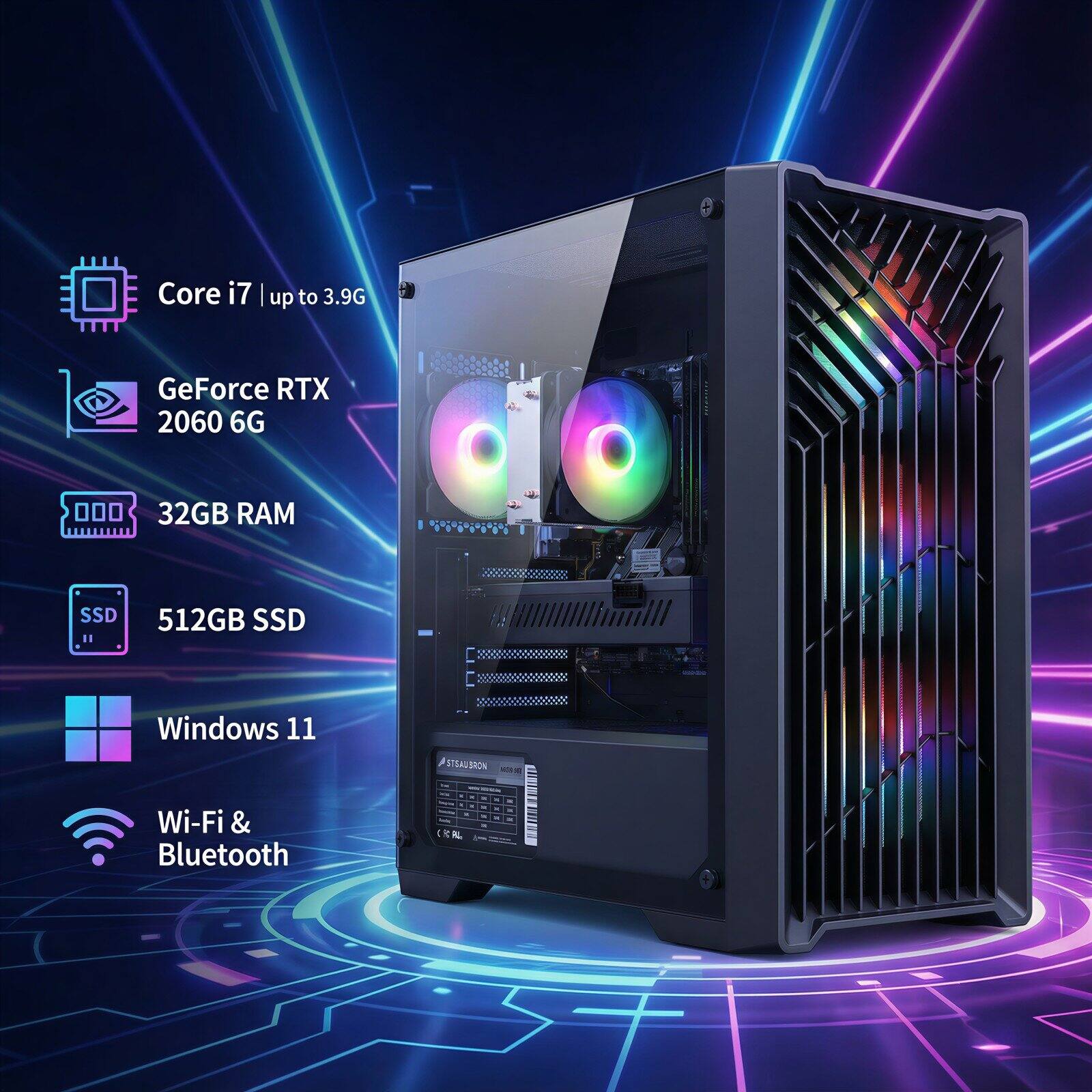 Core i7 | up to 3.9G  
GeForce RTX 2060 6G  
32GB RAM  
512GB SSD  
Windows 11  
Wi-Fi & Bluetooth