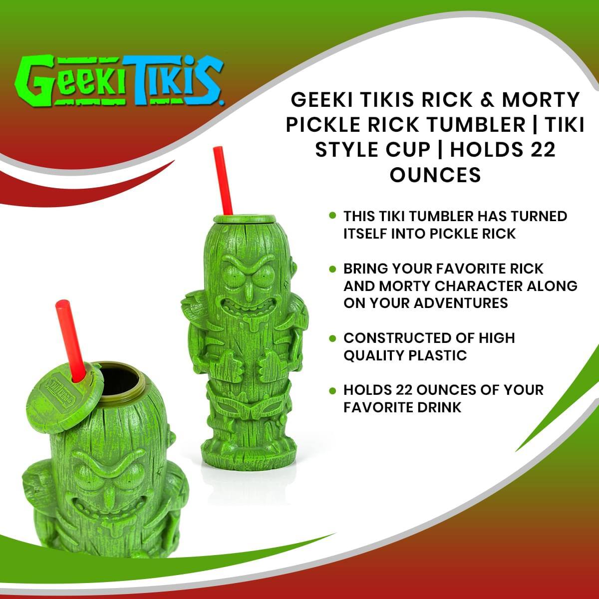 Geeki Tikis Rick & Morty Pickle Rick Tumbler | Tiki Style Cup | Holds 22 Ounces

- This Tiki Tumbler has turned itself into Pickle Rick
- Bring your favorite Rick and Morty character along on your adventures
- Constructed of high quality plastic
- Holds 22 ounces of your favorite drink
