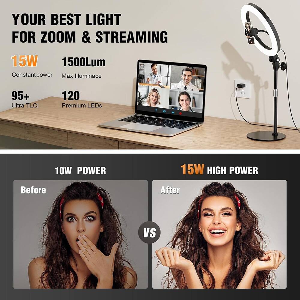 YOUR BEST LIGHT FOR ZOOM & STREAMING

15W  
Constant power

1500Lum  
Max Illuminance

95+  
Ultra TLCI

120  
Premium LEDs

10W POWER  
Before

15W HIGH POWER  
After

VS