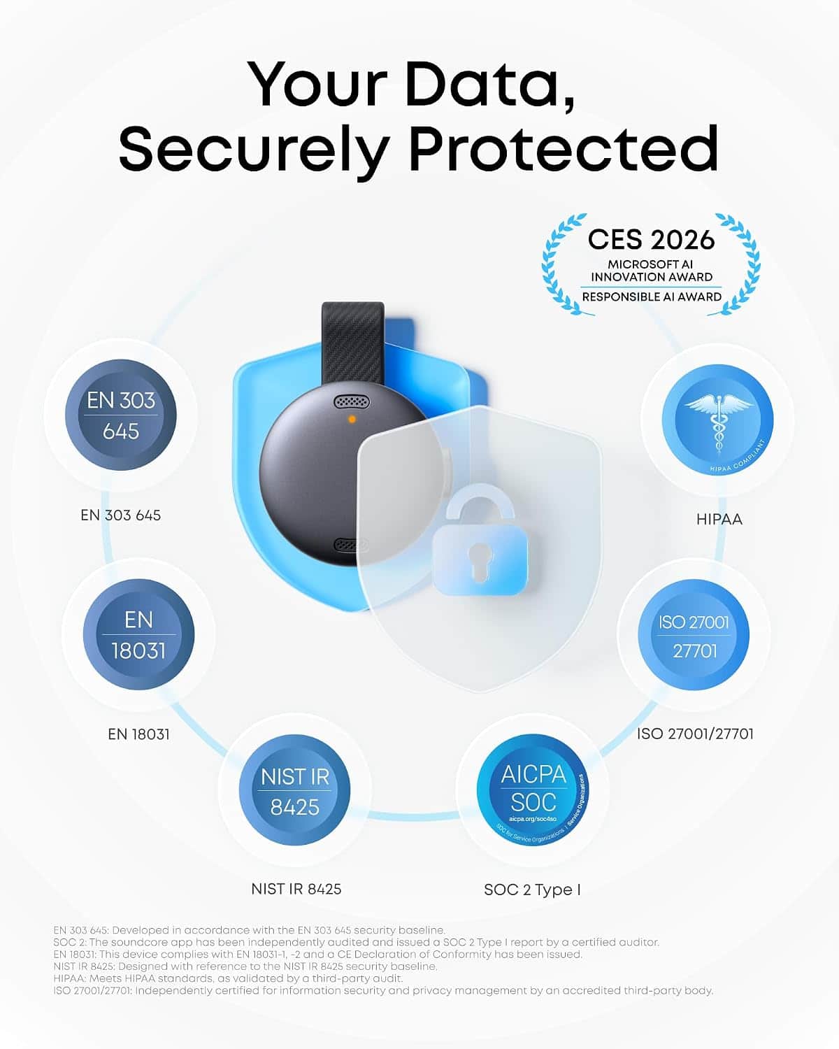 Soundcore Work by Anker, Coin Sized AI Voice Recorder, 64 GB, MFi