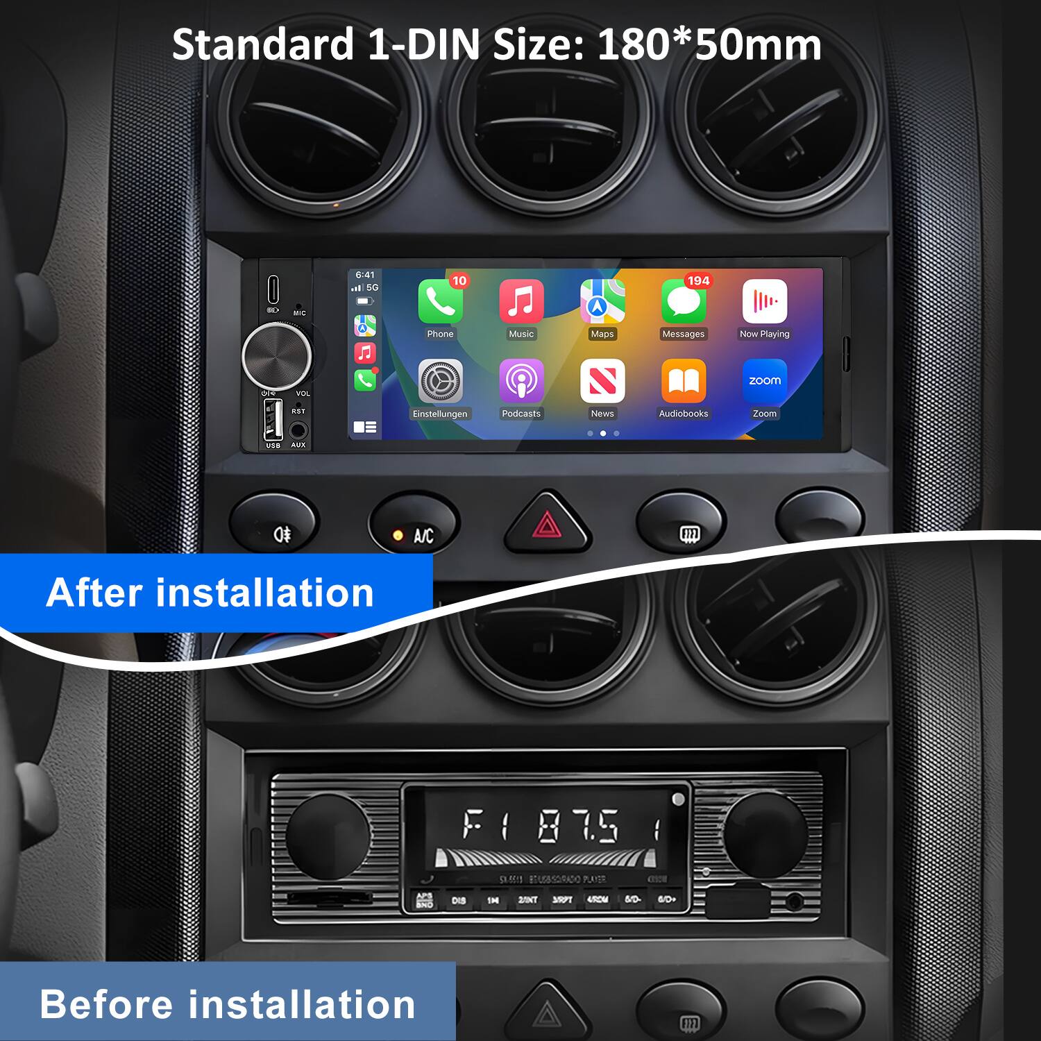 Standard 1-DIN Size: 180*50mm

After installation

Before installation