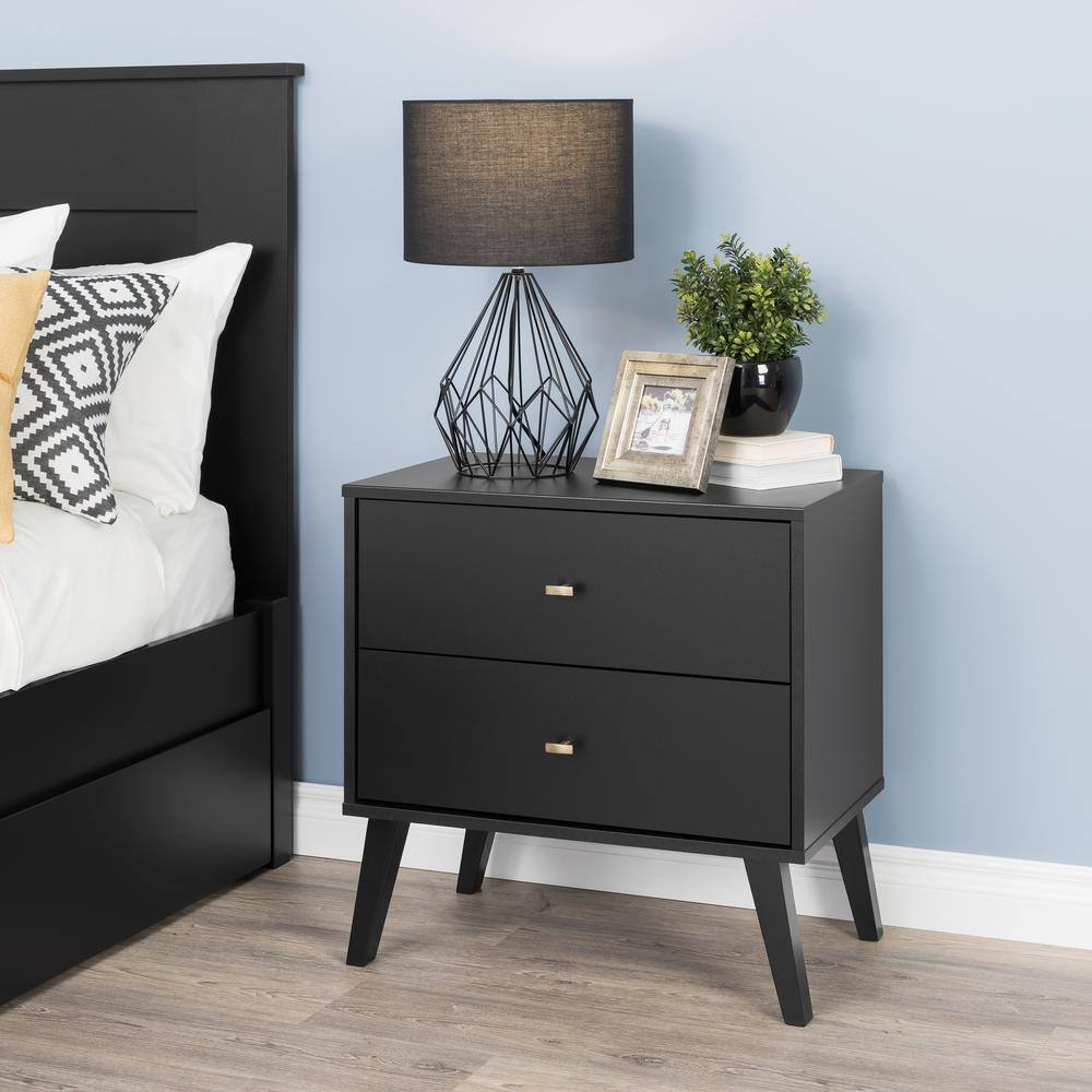 Back. Prepac - Milo 2-drawer Nightstand, Black - Black.