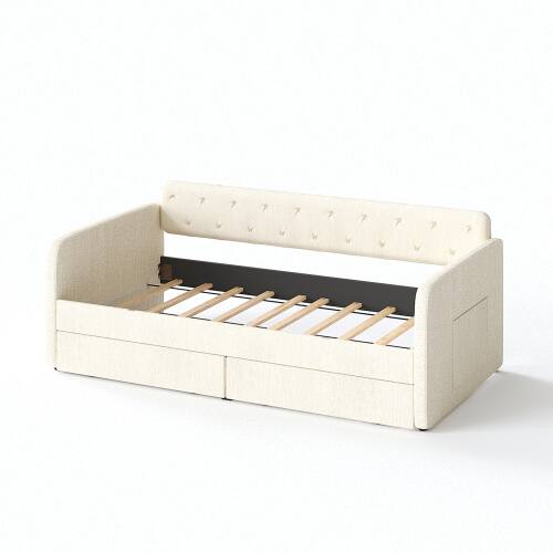 Alt View 10. Winado - Twin Size Daybed with 2 Storage Drawers and Pockets, Chenille Upholstered Comfy Sleeper Couch Sofa Bed for Living Room - Chenille Beige.