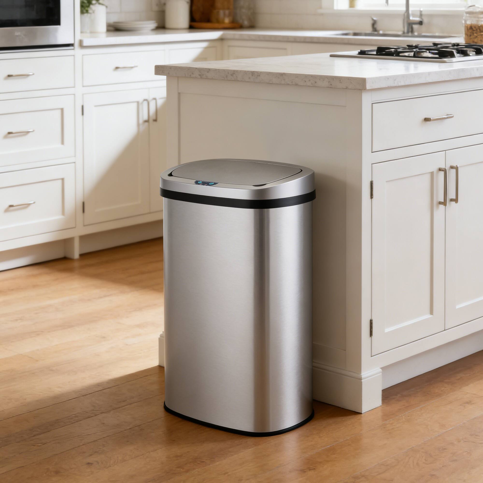 Alt View 4. Innovaze - 15.6 Gal./60 Liter Stainless Steel Oval Motion Sensor Trash Can - Silver.