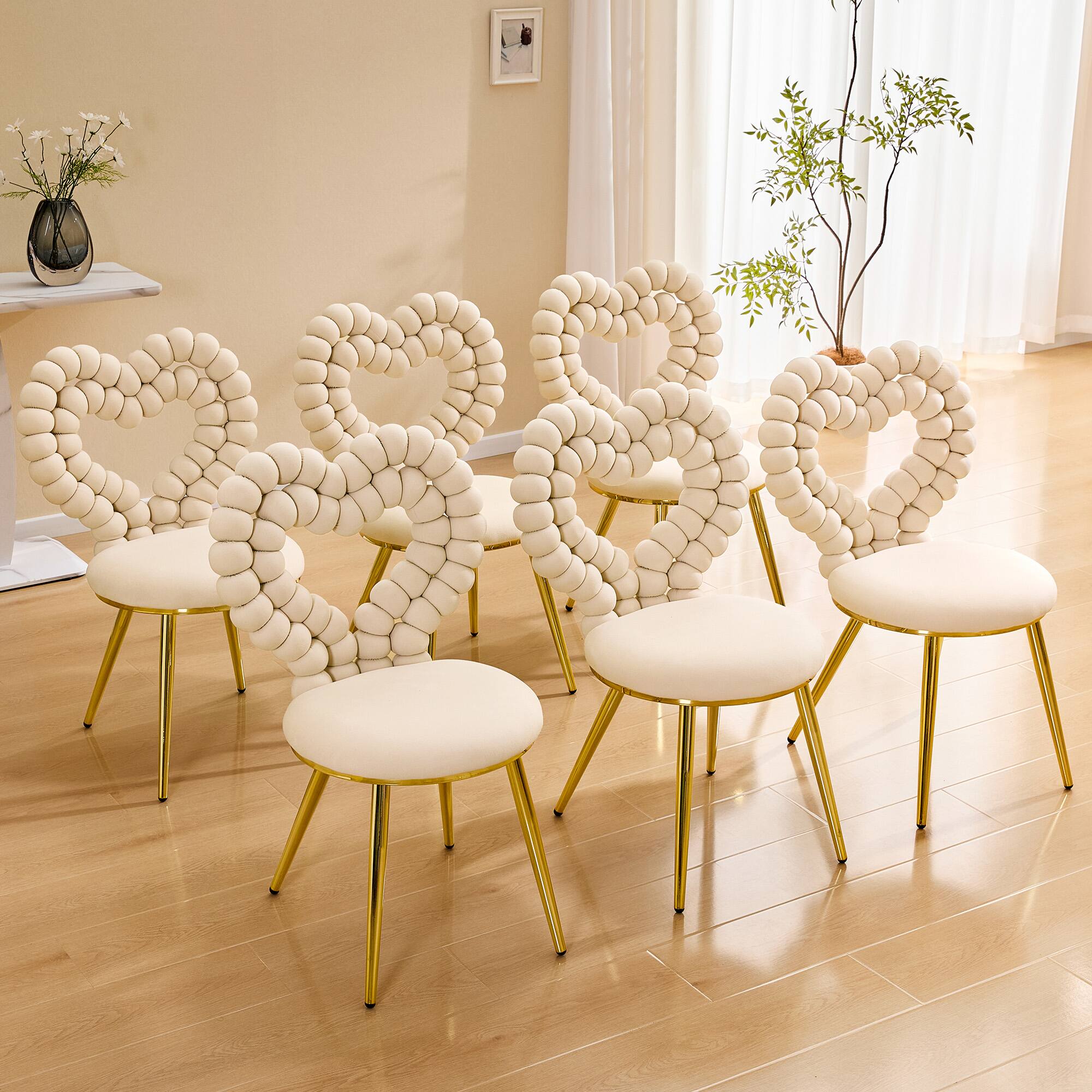 Alt View 1. Loheer - Loheer Heart Accent Chair, Bubble Tufted Velvet Dining Chair with Gold Metal Frame, Cute Vanity Seating, 2 ft - Beige,Gold.