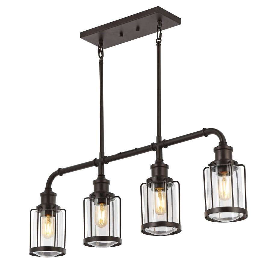 Jonathan Y Abbott 34" 4 Light Farmhouse Industrial Iron/Glass Linear ...