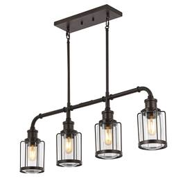 Jonathan Y - Abbott 34" 4-Light Farmhouse Industrial Iron/Glass Linear LED Pendant - Oil Rubbed Bronze/Clear