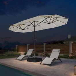 PURPLE LEAF - 13 ft. Patio Market Umbrella with Solar LED and Base Double-Sided Outdoor Table Sun Umbrellas for Pool Deck Backyard - White