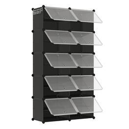 Songmics Home - Shoe Rack, 10 Cubes Shoe Organizer with Doors, 40 Pair Plastic Shoe Storage Cabinet, for Bedroom, Entryway, Steel Frame - Black