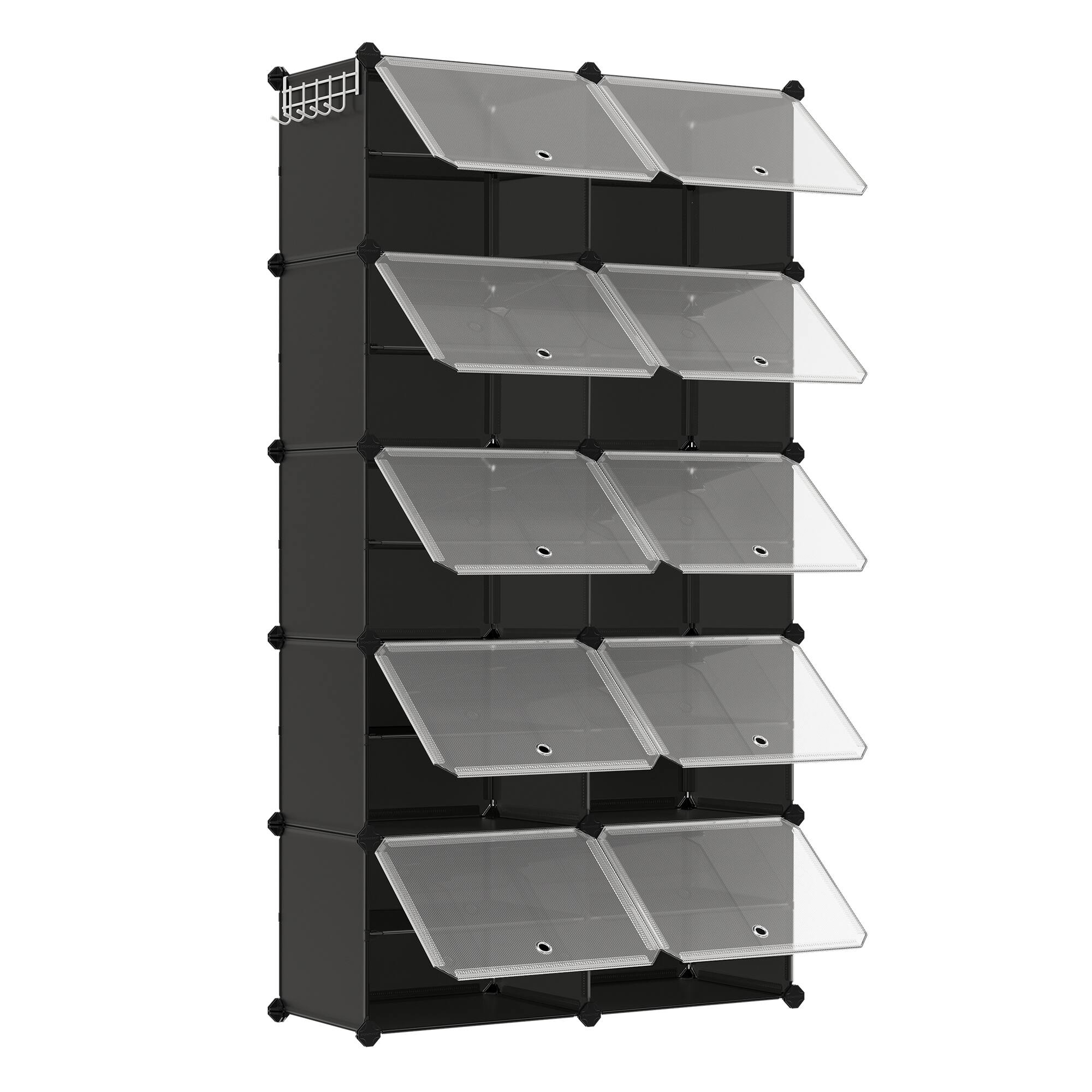 Front. Songmics Home - Shoe Rack, 10 Cubes Shoe Organizer with Doors, 40 Pair Plastic Shoe Storage Cabinet, for Bedroom, Entryway, Steel Frame - Black.