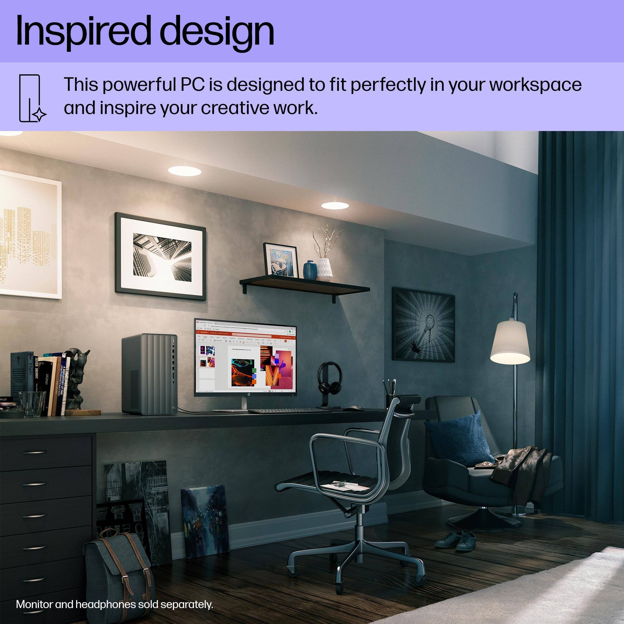 Inspired design

This powerful PC is designed to fit perfectly in your workspace and inspire your creative work.

Monitor and headphones sold separately.
