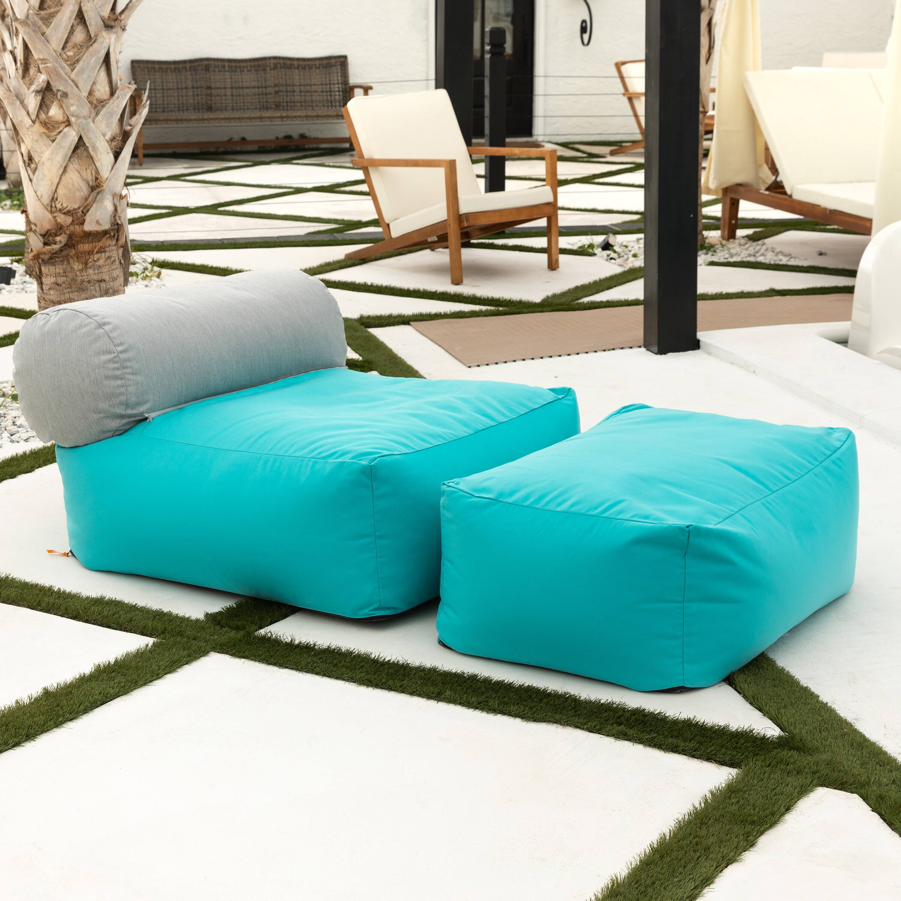 Left. Jaxx - Jaxx Tybee Large Outdoor Lounge w/ Bolster and Ottoman - Sunbrella Cancun - Cancun.