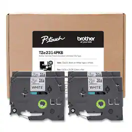 Brother - P-Touch TZE2314PKB 0.5 in. TZe Series Standard Adhesive Laminated Labeling Tape - Black on (4/Pack) - White