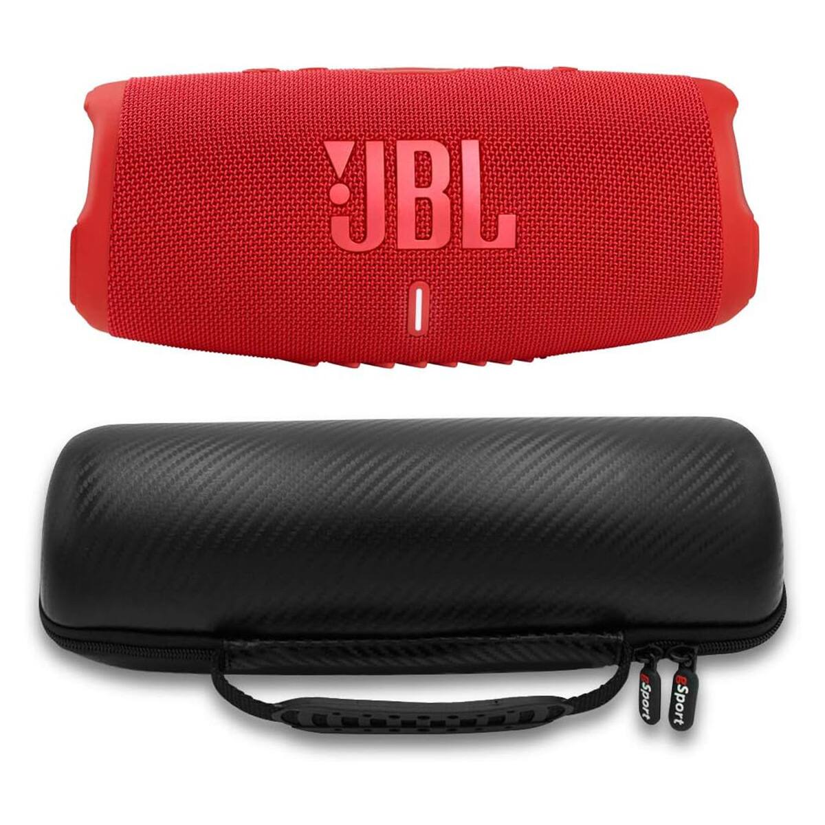 JBL - Charge 5 Waterproof Portable Bluetooth Speaker with gSport Carbon Fiber Case - Red
