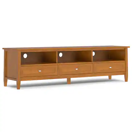 Front. Simpli Home - Warm Shaker 72 inch Low TV Media Stand - Light Golden Brown.