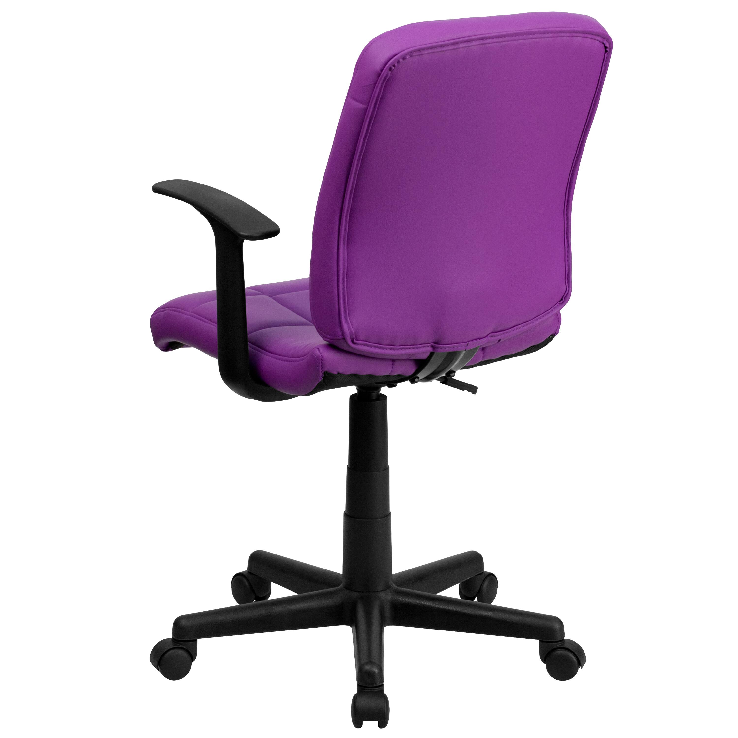 Alt View 5. Emma + Oliver - Mid-Back Quilted Vinyl Swivel Task Office Chair with Arms - Purple.