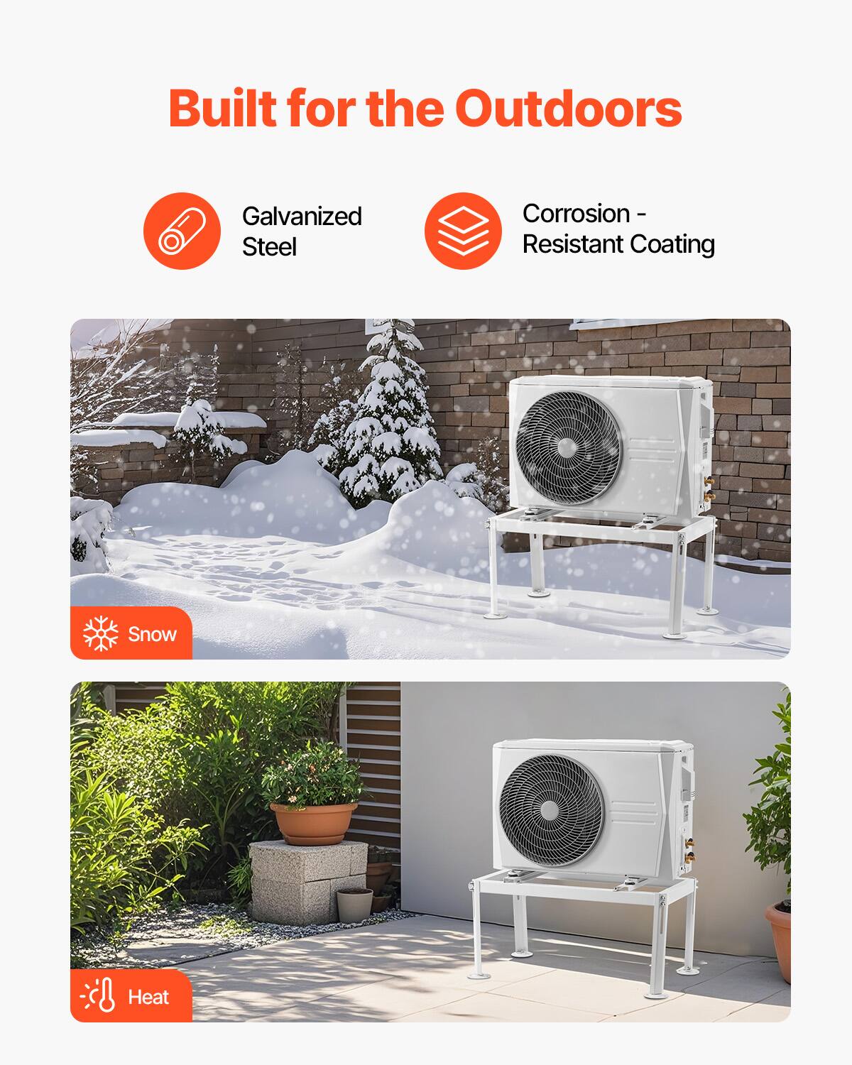 Built for the Outdoors

- Galvanized Steel
- Corrosion-Resistant Coating

Snow  
Heat