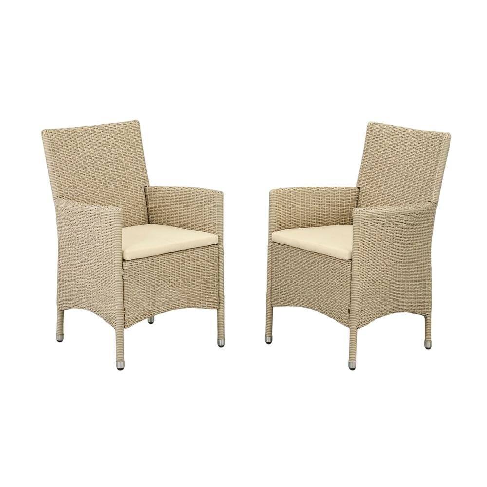 Angle. Outdoor Escape - Cream Wicker Patio Chair Set of 2 with Outdoor-Ready Frame - Brown.
