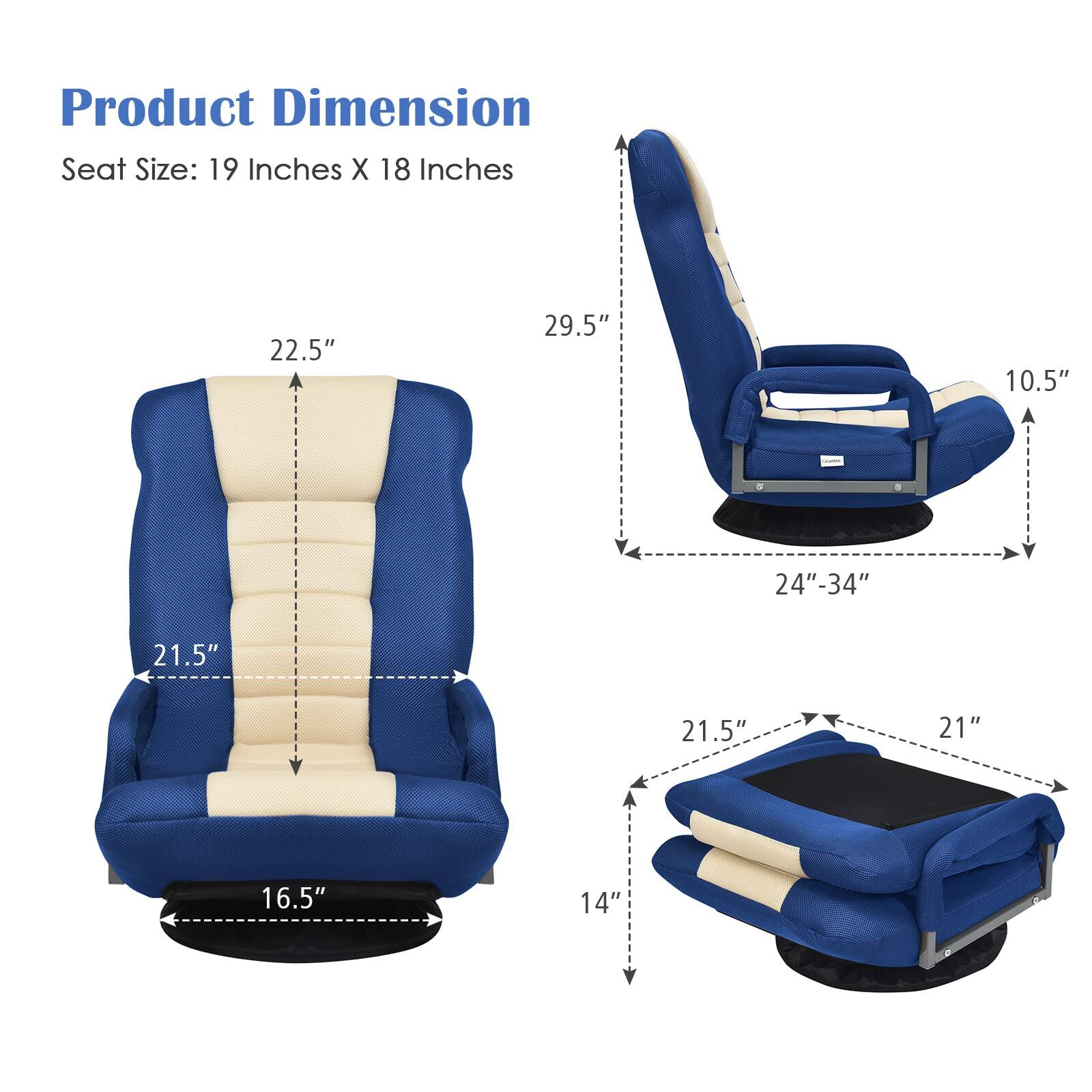 Product Dimension  
Seat Size: 19 Inches X 18 Inches  

- 22.5"  
- 29.5"  
- 10.5"  
- 24"-34"  
- 21.5"  
- 21"  
- 16.5"  
- 14"